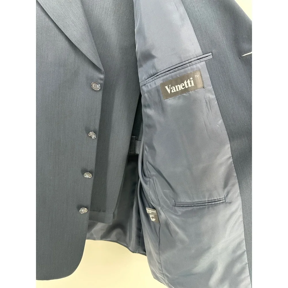 Vanetti Mens Navy Blue 4 Button Pleated Cuffed 2 Piece Suit 46L 40L